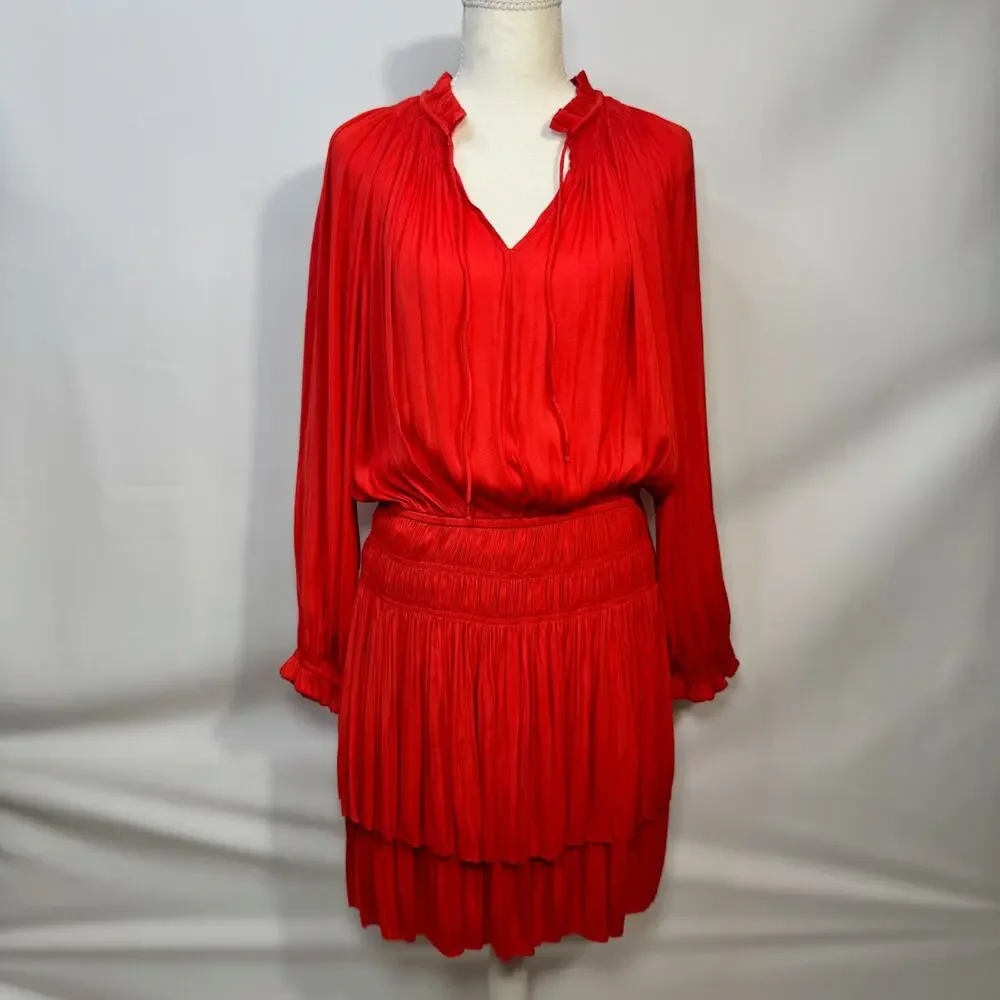 Anthropologie Poppy Mini Dress Red Smocked Medium Cottagecore Coquette Festival - Picture 14 of 16